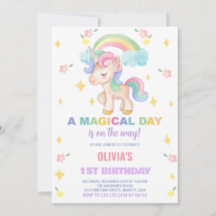 Floral Rainbows Unicorn Birthday Invitations