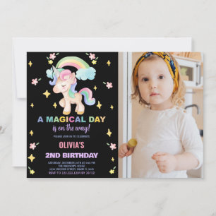 Floral Rainbows Unicorn Birthday Invitations photo
