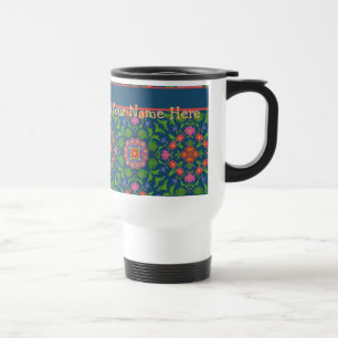 Floral Rangoli Deep Blue Travel Mug to Personalize