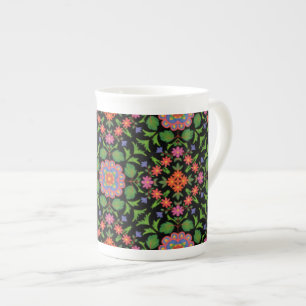 Floral Rangoli Pattern on Black China Mug