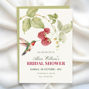 Floral raspaberries hummingbird bridal shower invitation