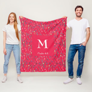 FLORAL Raspberry   MONOGRAM   Christian Fleece Blanket