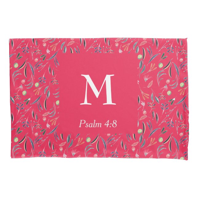 FLORAL Raspberry | MONOGRAM | Christian Pillowcase (Front)