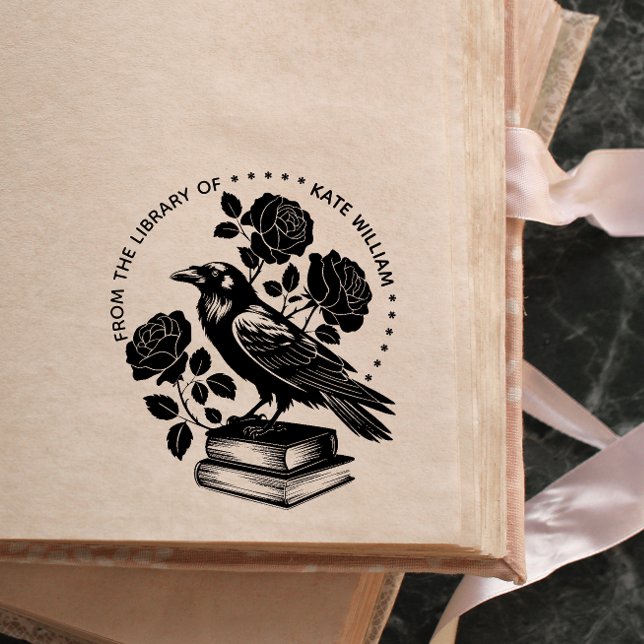 Floral Raven Ex libris Self-inking Stamp (Creator Uploaded)
