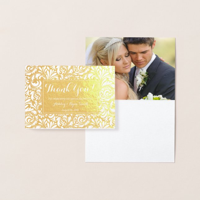 Floral  Real Gold Foil Wedding Photo Thank you Foil Card (Display)