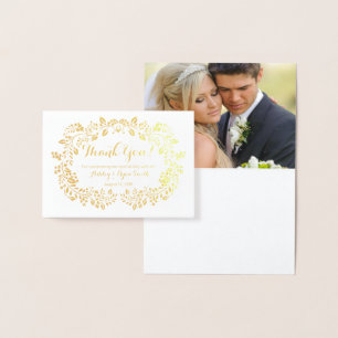 Floral Real Gold Foil Wedding Photo Thank you Foil Card