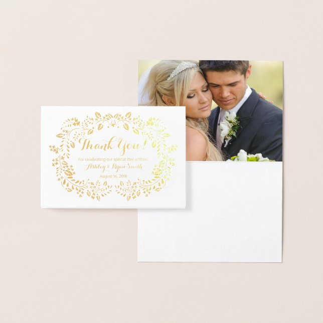 Floral Real Gold Foil Wedding Photo Thank you Foil Card (Display)
