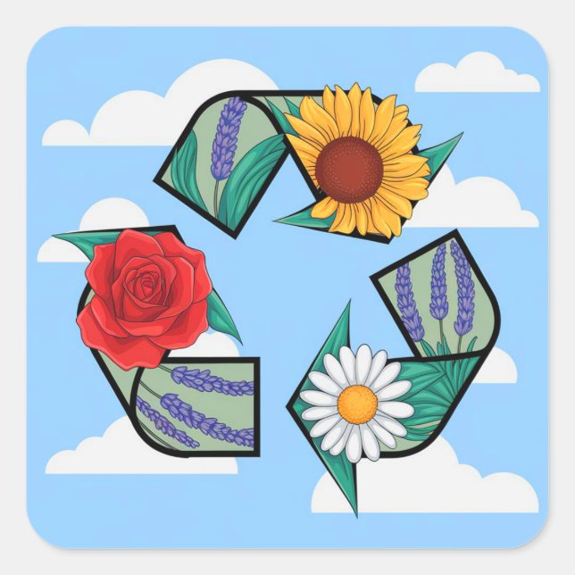Floral Recycling Symbol | Eco-Friendly Nature Square Sticker (Front)