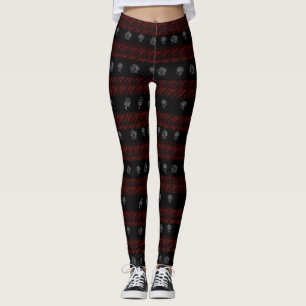 Floral Red and Black Striped Leggings