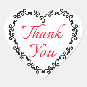 Floral Red And Black Thank You Heart Sticker