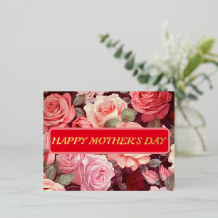 Floral Red And Rose Happy Mother's Day Golden Foil Holiday Postcard