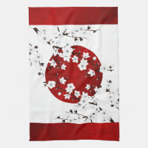 Floral Red And White Cherry Blossoms Rising Sun