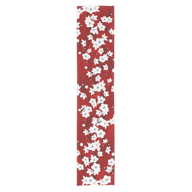 Floral Red And White Cherry Blossoms Short Table Runner (Front)