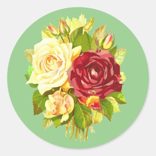 Floral Red and Yellow Rose Stickers Envelope Seals (Front)