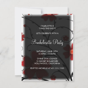 floral red; bachelorette invitation