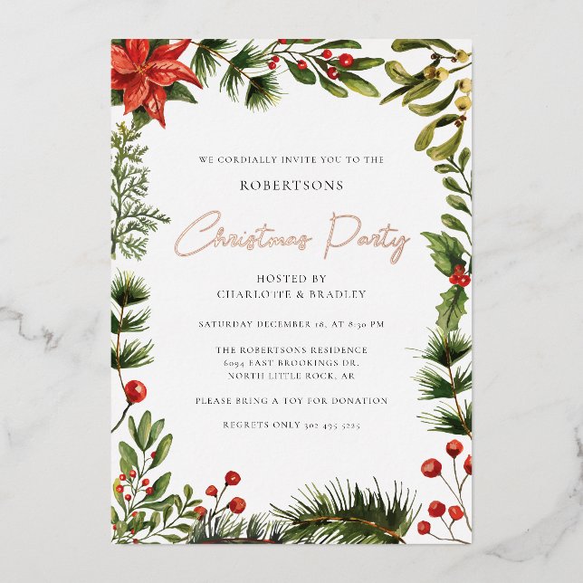 Floral Red Berries Christmas Party Rose Gold (Front)