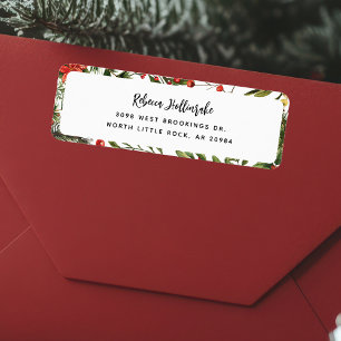 Floral  Red Berries Greenery Family Return Address