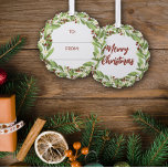 Floral Red Berry Greenery Wreath To From Tree Decoration Card<br><div class="desc">Beautiful floral Christmas gift tag with a wreath of sage green greenery,  white flowers,  and red berries where you can write to whom and from whom the Christmas gift is.</div>