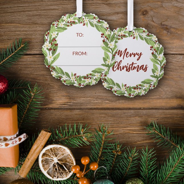 Floral Red Berry Greenery Wreath To From Tree Decoration Card (Creator Uploaded)