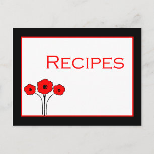 Floral Red Black White Recipe Card