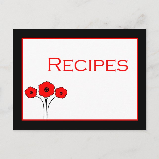 Floral Red Black White Recipe Card (Front)