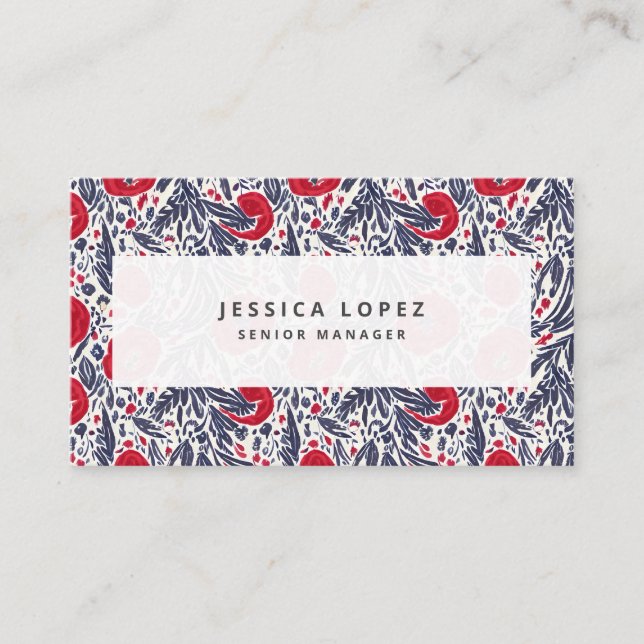 Floral Red + Blue Poppy Floral Generic Template Bu Business Card (Front)