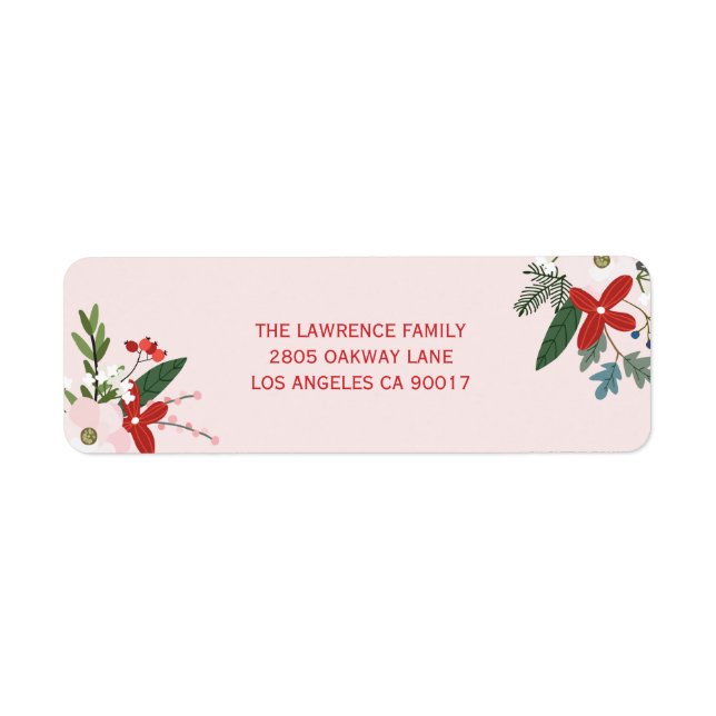 Floral Red Blush Pink Christmas Holiday Address (Front)