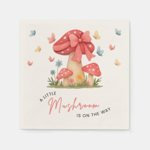 Floral Red Bow A Little Mushroom Baby Shower Napkin
