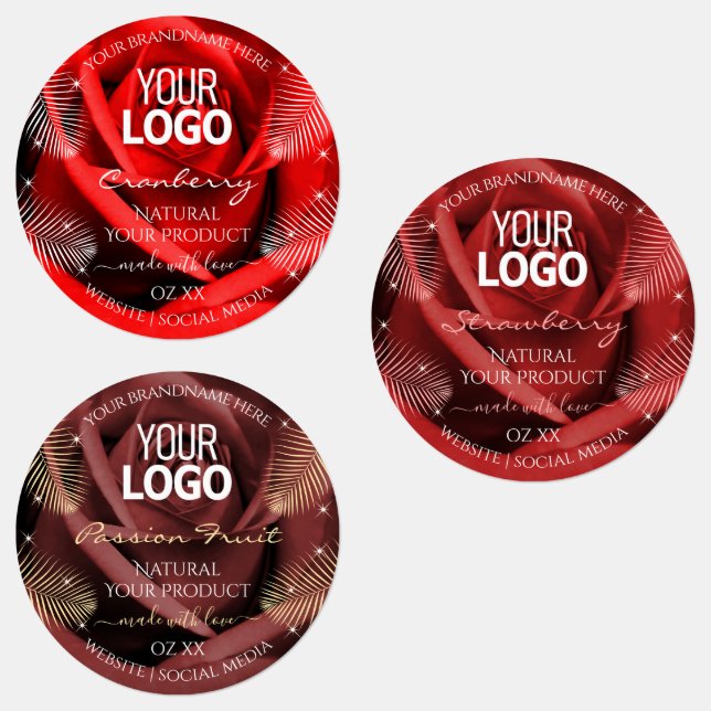 Floral Red Burgundy Product Packaging Labels Logo (Group)
