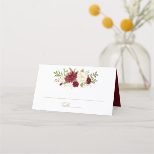 Floral Red Burgundy White Elegant Place Card