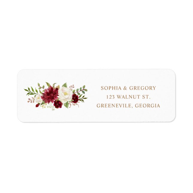 Floral Red Burgundy White Elegant Wedding Address (Front)