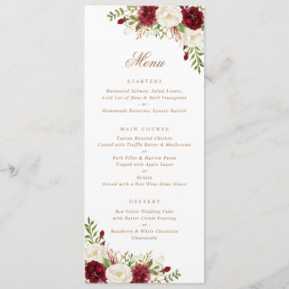 Floral Red Burgundy White Greenery Modern Minimal Menu