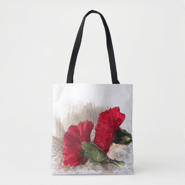 Floral Red Carnation Garden Flowers Tote Bag (Front)