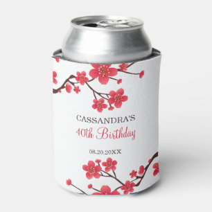 Floral Red Cherry Blossom Sakura Birthday Can Cooler