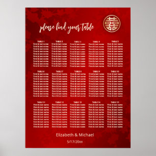 Floral Red Chinese Wedding Seating Chart