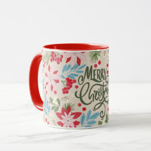 Floral red Christmas lettering Mug