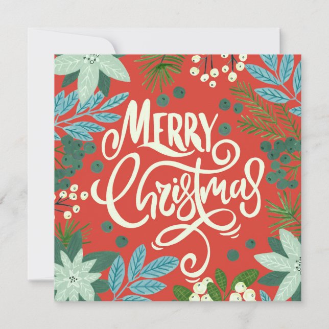 Floral red Christmas photo Holiday Card (Front)