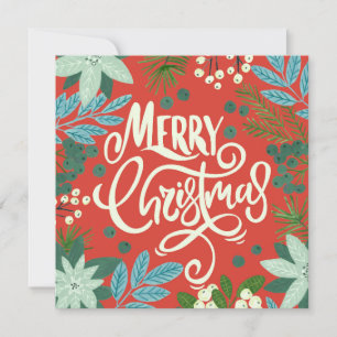 Floral red Christmas photo Holiday Card