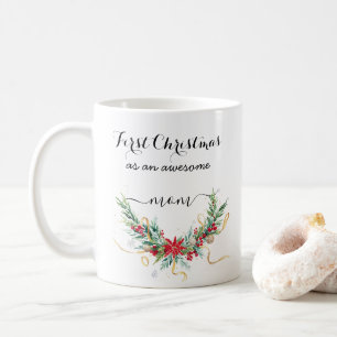 Floral Red Christmas Wreath First Christmas As Coffee Mug