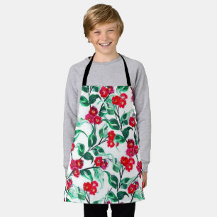 Floral Red Color Flowers Pattern-56698 Apron