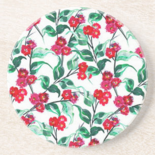 Floral Red Colour Flowers Pattern-56698 Coaster