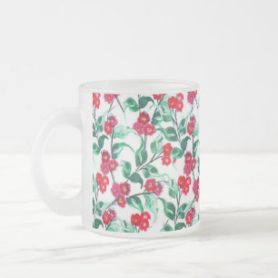 Floral Red Colour Flowers Pattern-56698 Frosted Glass Coffee Mug