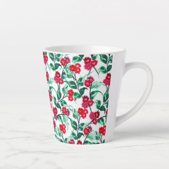 Floral Red Colour Flowers Pattern-56698 Latte Mug (Right)
