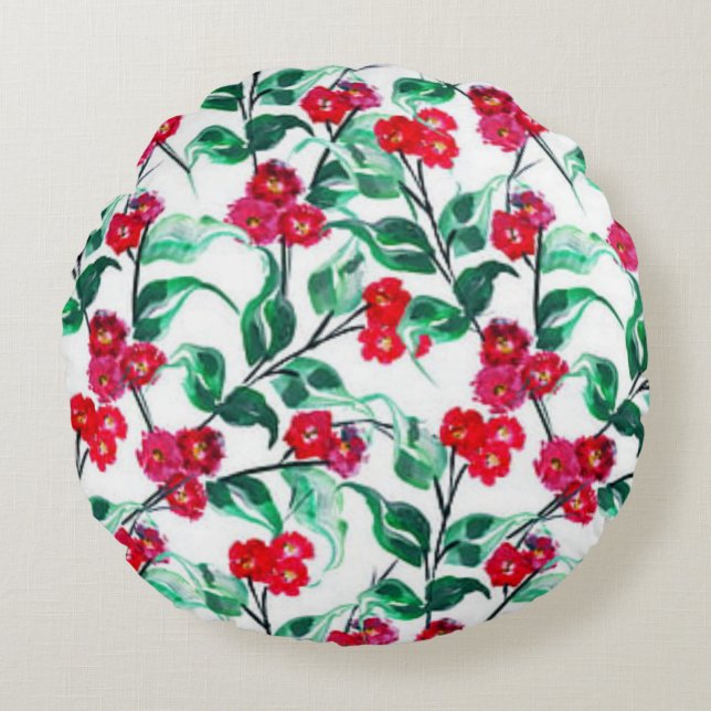 Floral Red Colour Flowers Pattern-56698 Round Cushion (Front)
