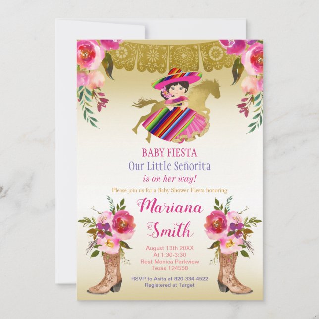 Floral Red Colourful Mexican Fiesta Baby Shower  Invitation (Front)