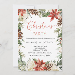 Floral Red Company Christmas Party Invitation