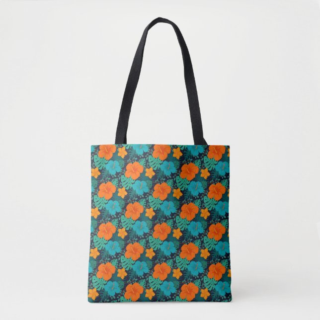 Floral Red Flowers Pattern With Black Background Tote Bag (Front)