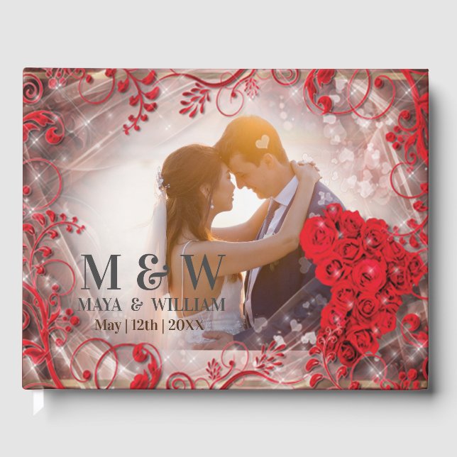 Floral Red Frame wedding  Guest Book (Front)