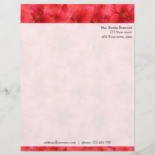 Floral Red Garden Lilies Botanical Custom Address Letterhead Template