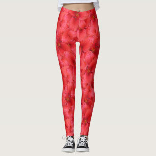 Floral Red Garden Lilies Photo Leggings
